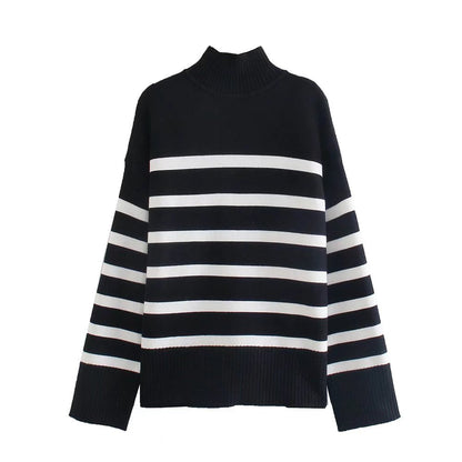 CHRISTINA™Pull Oversize à Rayures Noir et Blanc