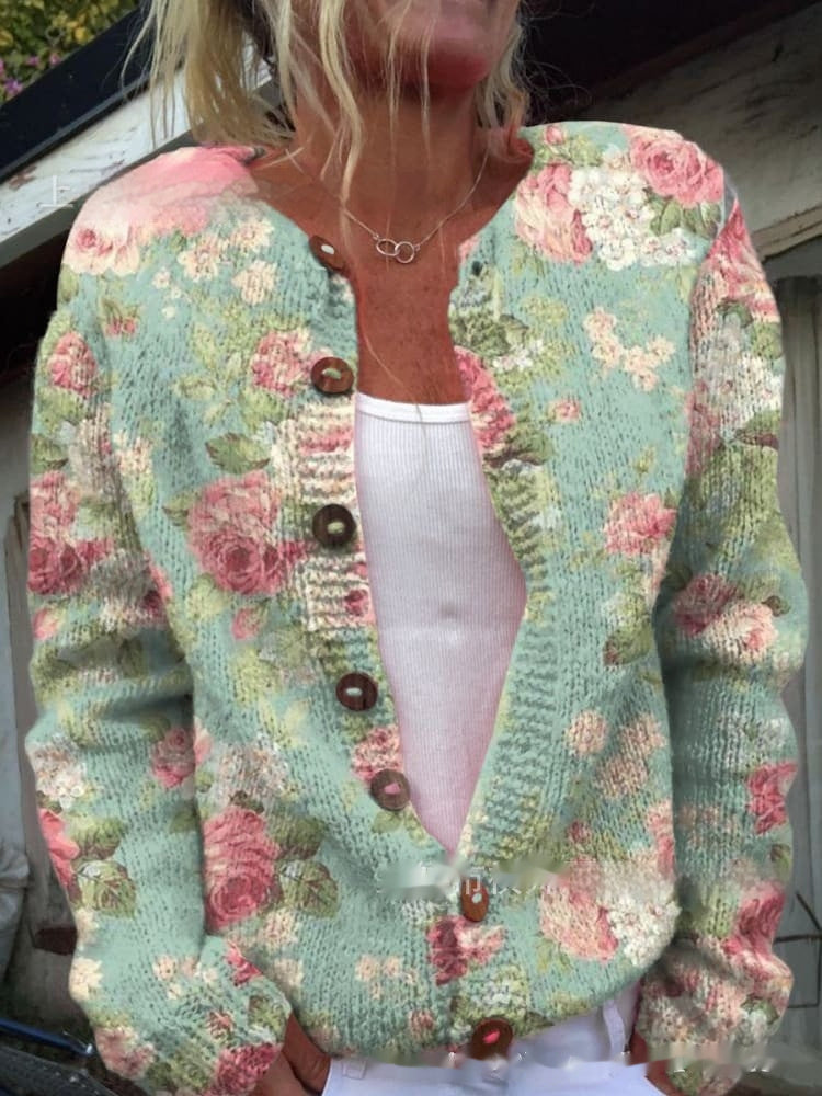 Cardigan Floral en Maille